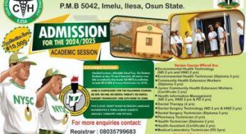 Osun State College of Health Technology, Ilesa 2024/2025 Admission