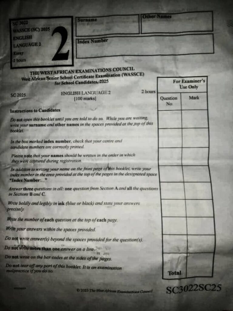 Waec 2025 English Language Question And Answer