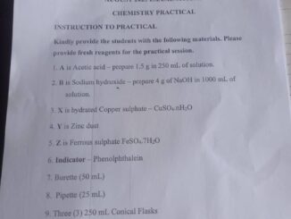 Jupeb 2025 Chemistry Practical Specimen