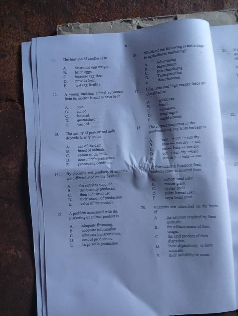 Neco 2025 Animal Husbandry Question And Answer (Objective and Essay)