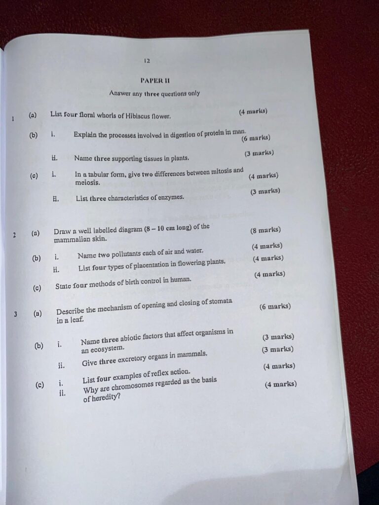 Neco 2025 Biology Question And Answer (Objective & Essay)