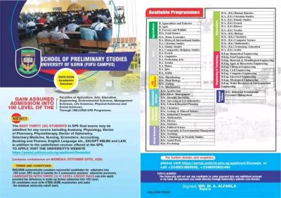 UNILORIN 2025 School of Preliminary and Remedial Studies Admission