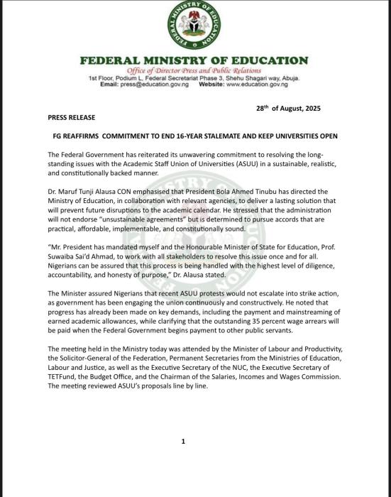 FG Reaffirms Commitment To Resolve ASUU Dispute FG Reaffirms Commitment To Resolve ASUU Dispute