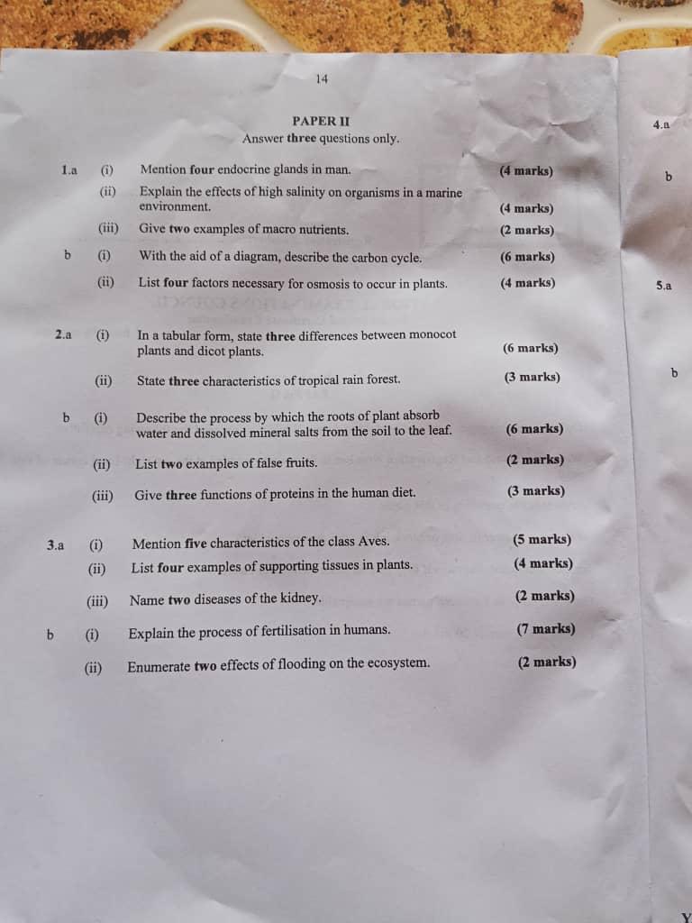 Neco GCE 2025 Biology Questions And Answers