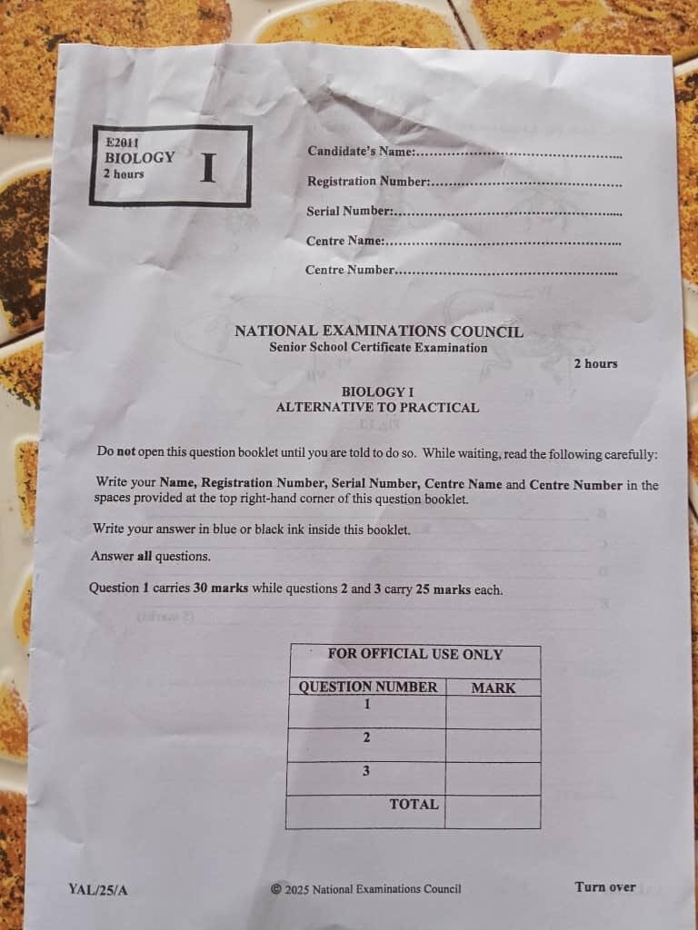 Neco GCE 2025 Biology Practical Questions And Answers