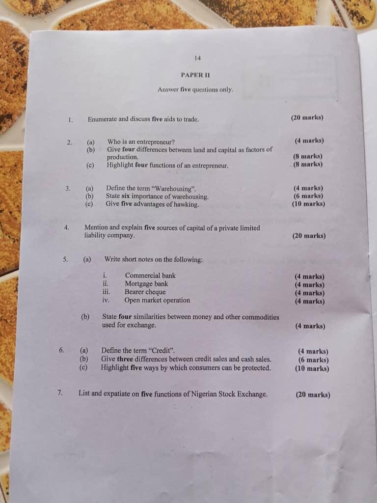 Neco GCE 2025 Commerce Questions And Answers