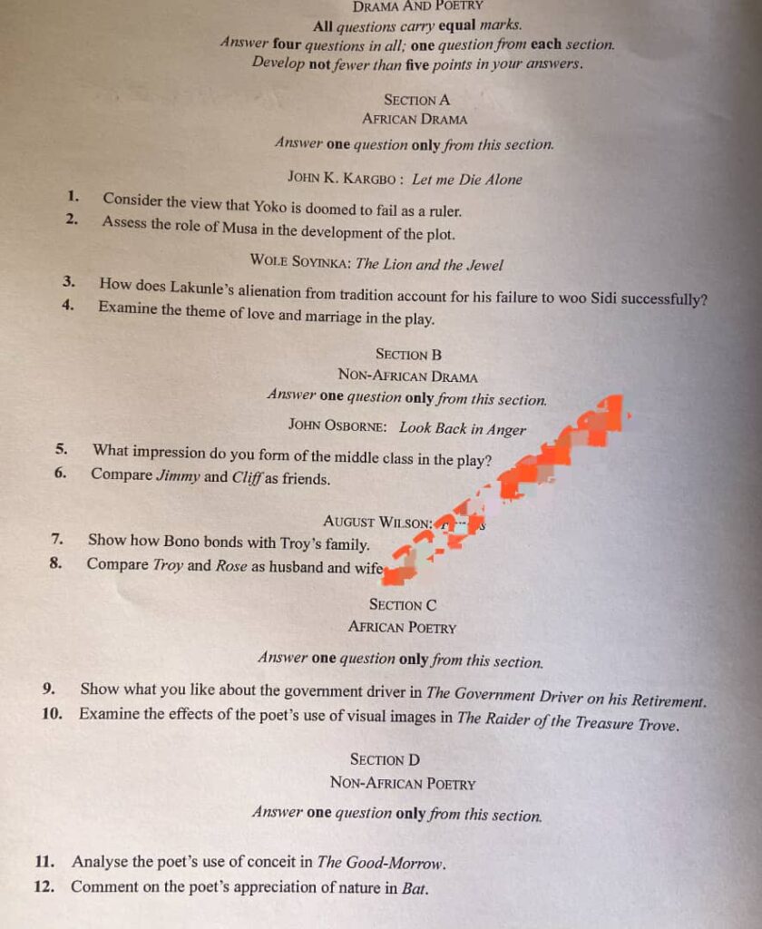 Waec GCE 2025 Literature Drama And Poetry Answers