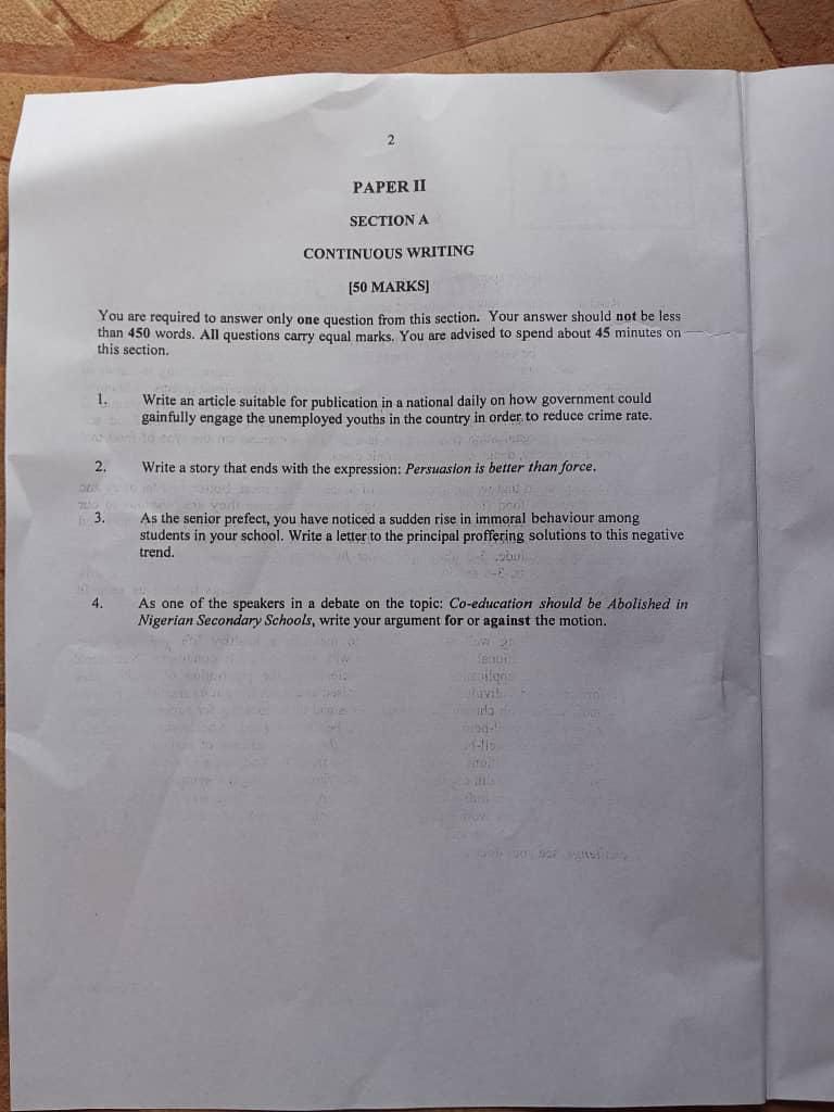 NECO GCE 2025 English Language Questions and Answers