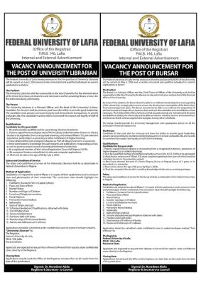 Federal University of Lafia Job Vacancies