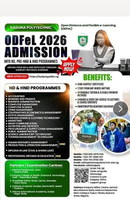 Kaduna Polytechnic ODFeL 2026 Admission