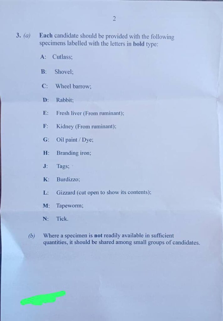 WAEC 2026 Livestock Farming Practical Answers 2