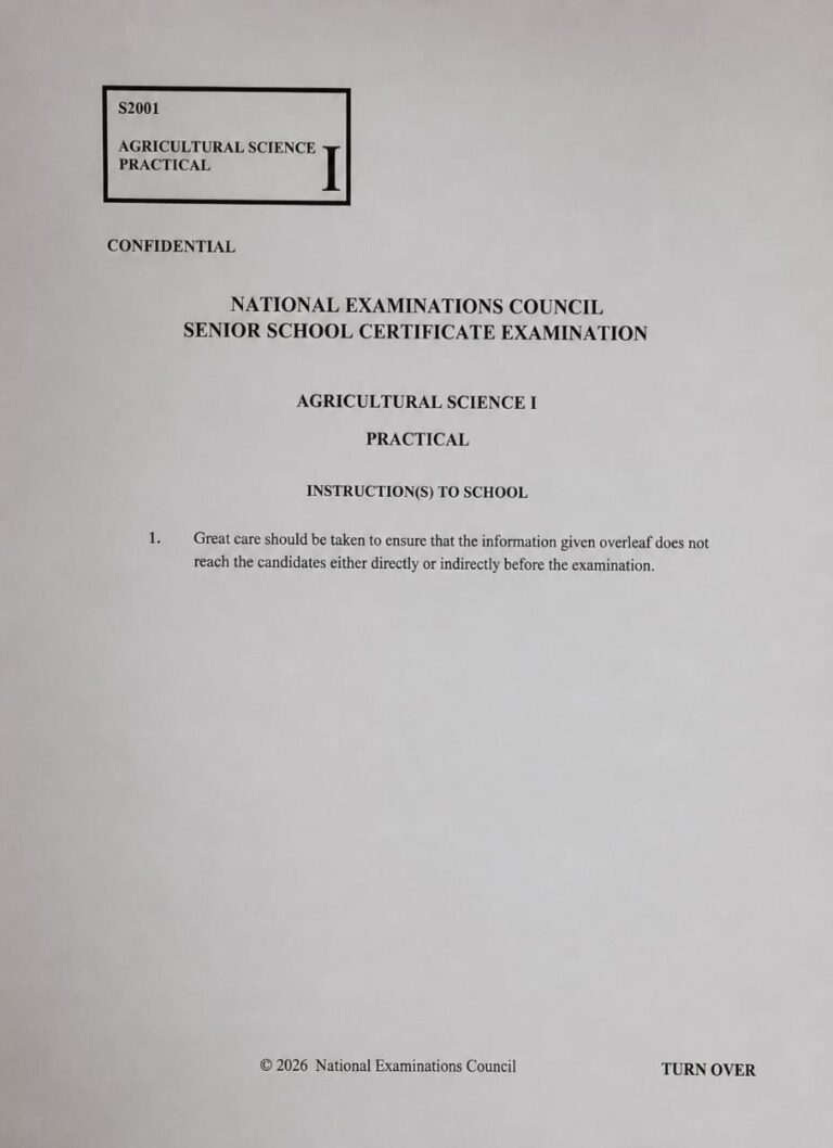 NECO 2026 Agricultural Science Practical Specimen