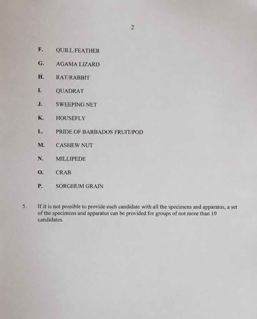 Neco 2026 Biology Practical Specimen