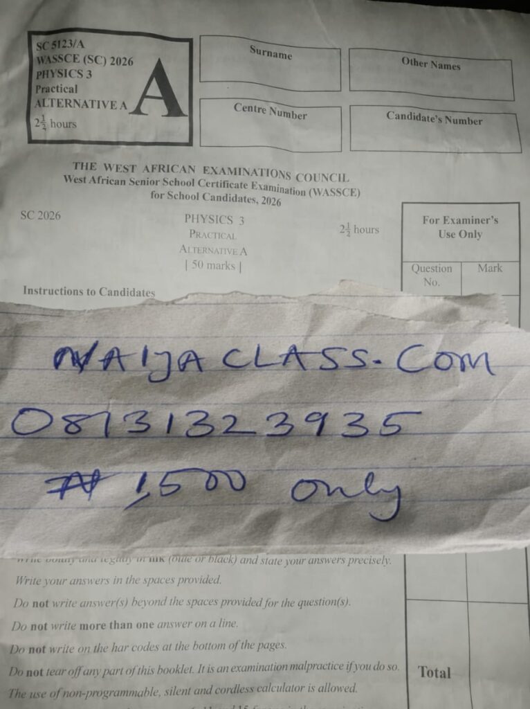 WAEC 2026 Physics Practical Question And Answers