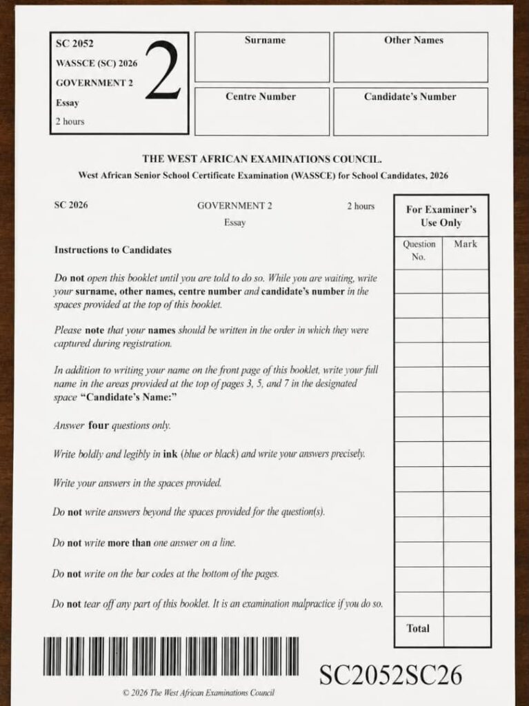 Waec Exam 2026 Government Questions And Answers