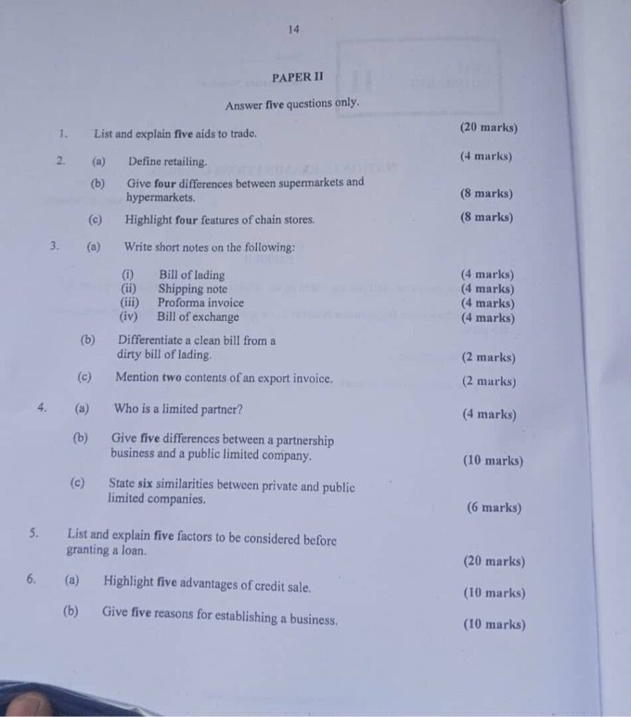 NECO 2026 Commerce Questions And Answers