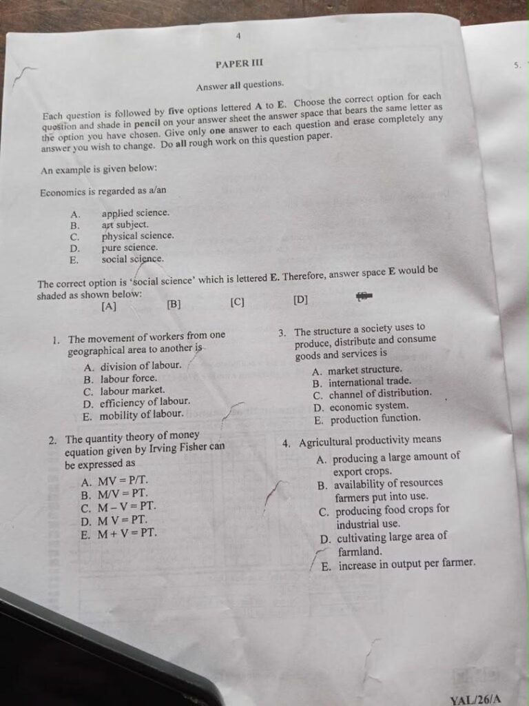 NECO 2026 Economics Questions And Answers