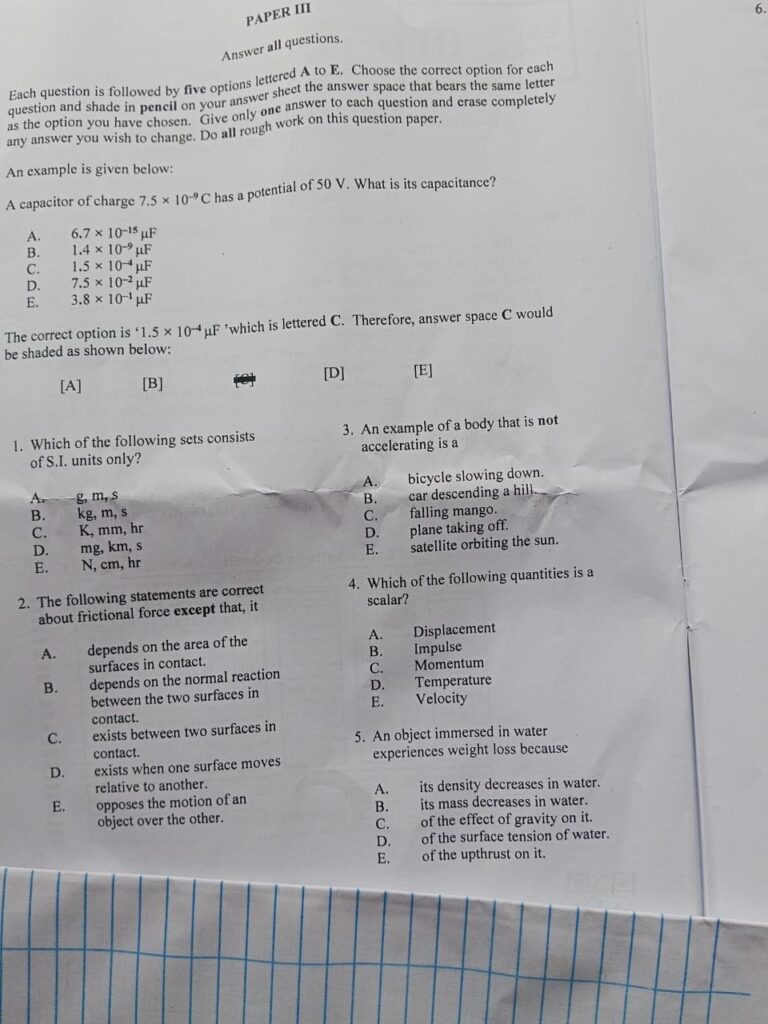 NECO 2026 Physics Questions And Answers