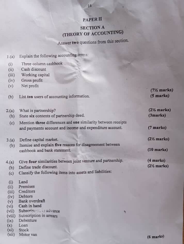 Neco 2026 Financial Accounting Questions & Answers