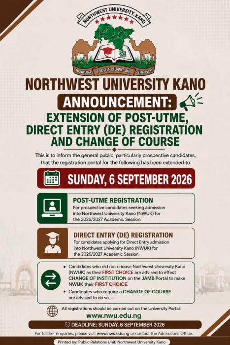 NWUK announces extension of Post-UTME Registration, 20262027