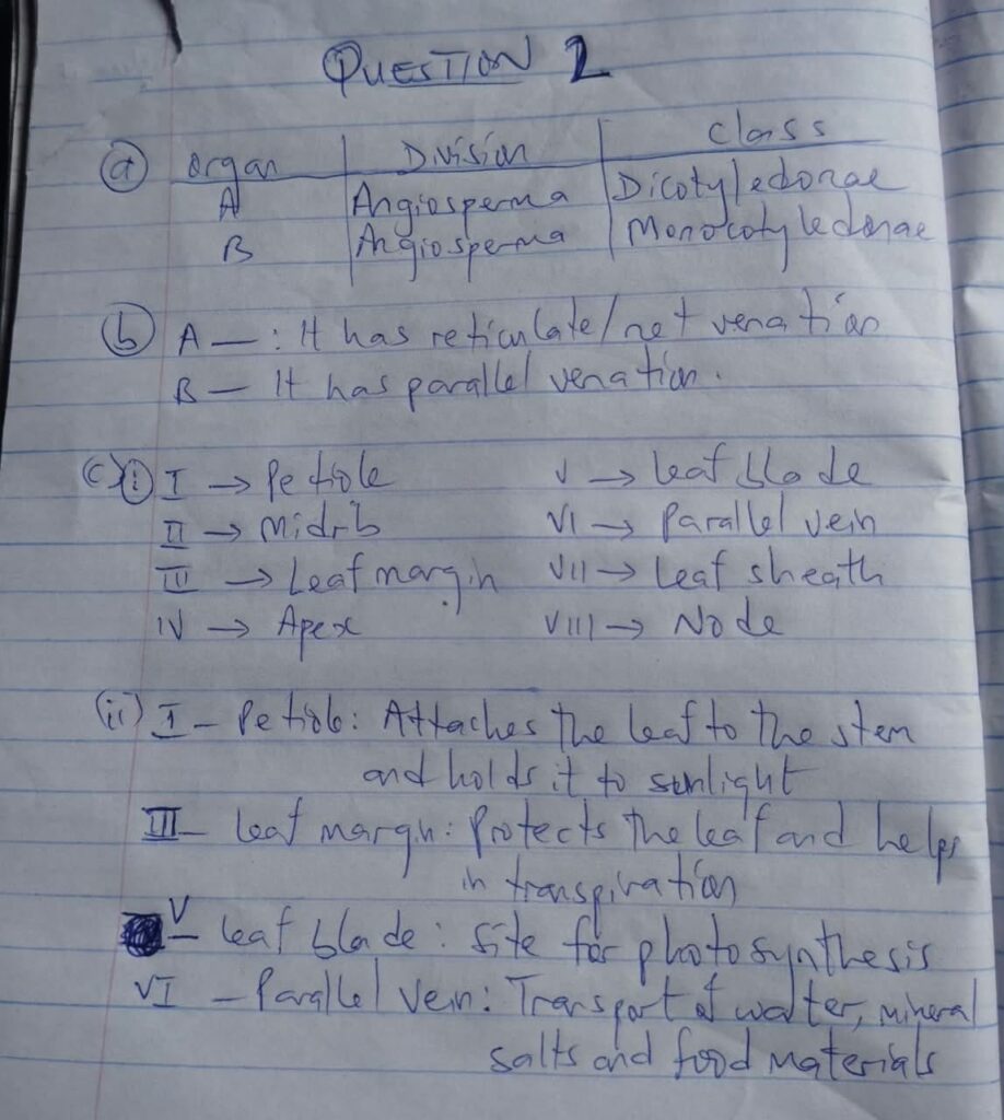 Waec GCE 2026 Biology Practical Answers